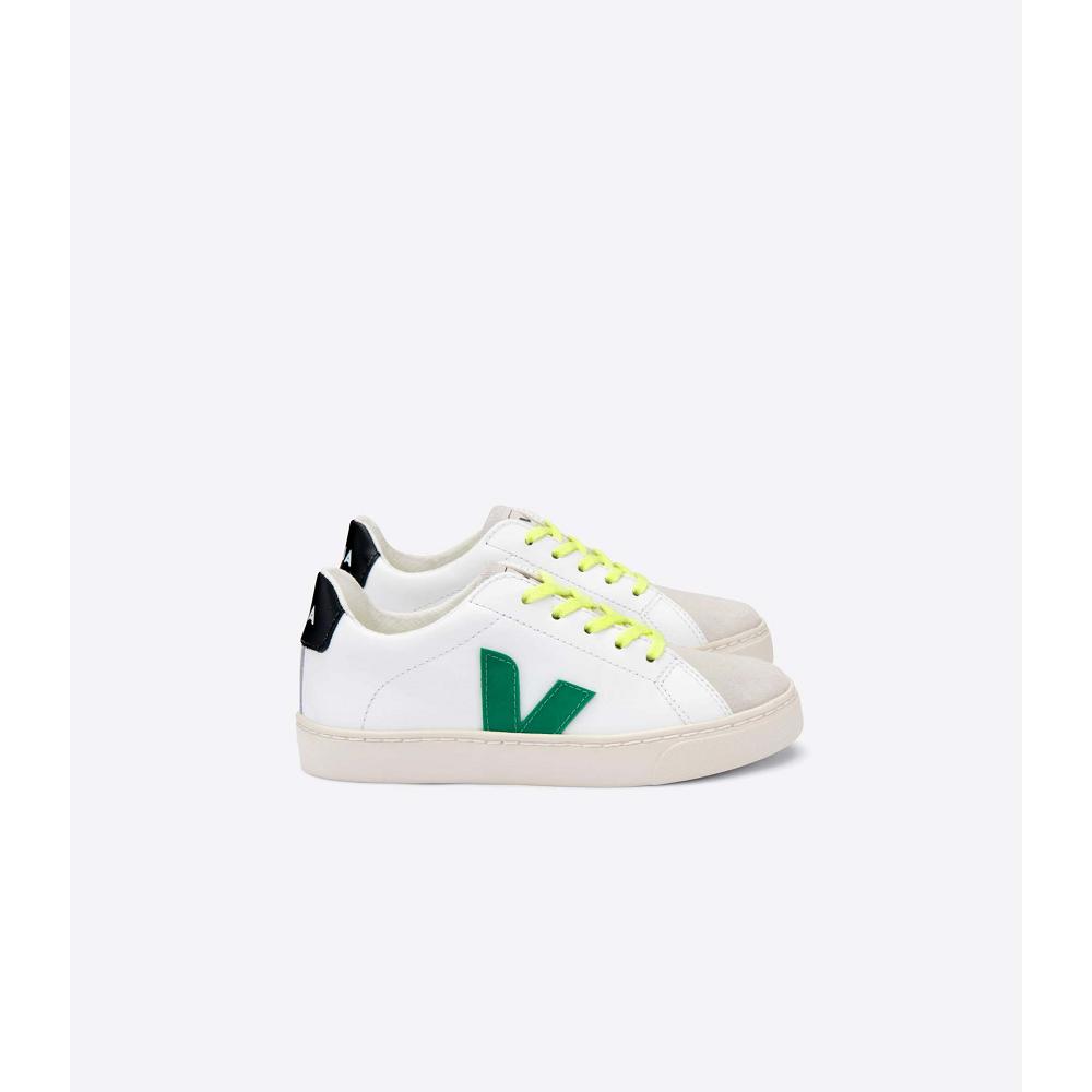 White/Green/Black Kids\' Veja ESPLAR LEATHER Sneakers | AU 820NWY